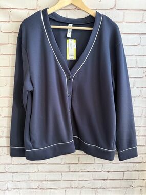 all in‎ motion Navy Blue V-Neck Cardigan with White Trim